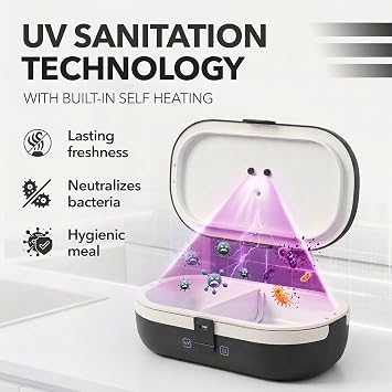 UVI, Self Sanitizing Electric Lunch Box for Adults, Portable Food Warmer for Work & Travel, Portable Heated Lunch Box for Men & Women (Charging Box Not Included)