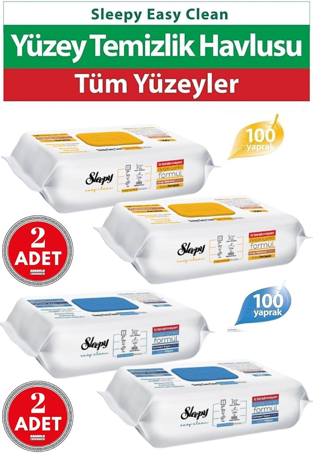 Sleepy Easy Clean Arap Sabunlu 200 Yaprak Ve Çamaşır Sulu 200 Yaprak Yüzey Havlusu