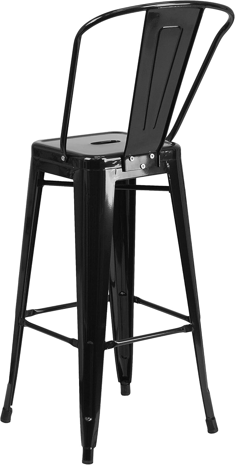 Flash Furniture Lily Commercial Grade 4 Pack 30" High Black Metal Indoor-Outdoor Barstool with Removable Back