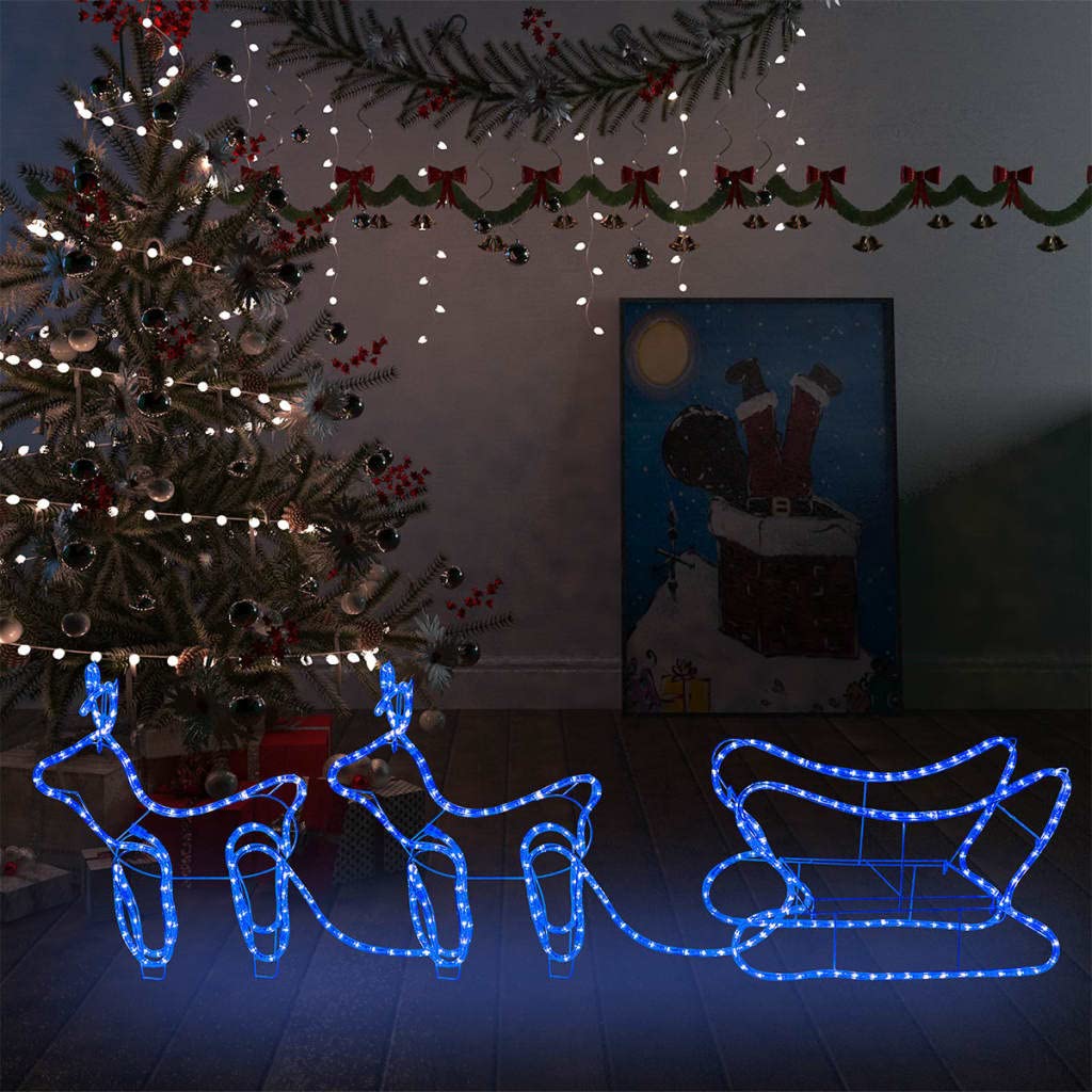 ACAGALA 576 LED Rentier mit Schlitten, 16 Meter Lichtschlauch, 2 STK Weihnachtsfigur Weihnachtsdekoration für außen und innen, Weihnachtsbeleuchtung Blau für Haus, Hof, Garten, Veranda