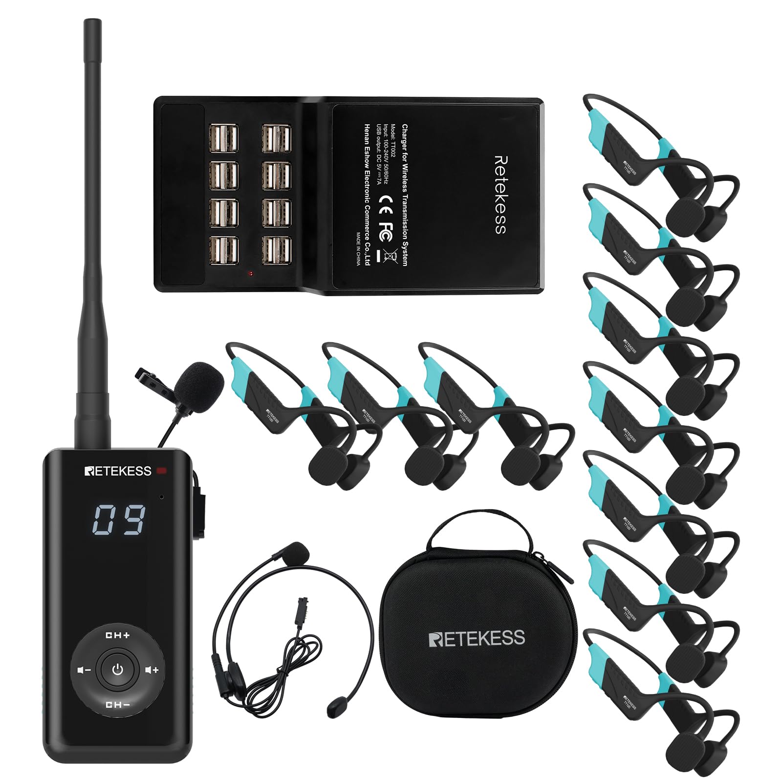 Retekess TT120 Unterwasser-Pool-Kopfhörer, wasserdichte In-Ear-Schwimmkopfhörer, IP68 Wasserdicht, 120 M, Schwimmtrainer-Kommunikator für Coaching und Wasseraktivitäten (1 Sender, 10 Empfänger)