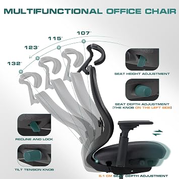 COLAMY Ergonomic Mesh Office Chair, High Back Computer Executive Desk Chair with Adjustable Headrest and 4D Arms, Slide Seat, Tilt Lock, Black