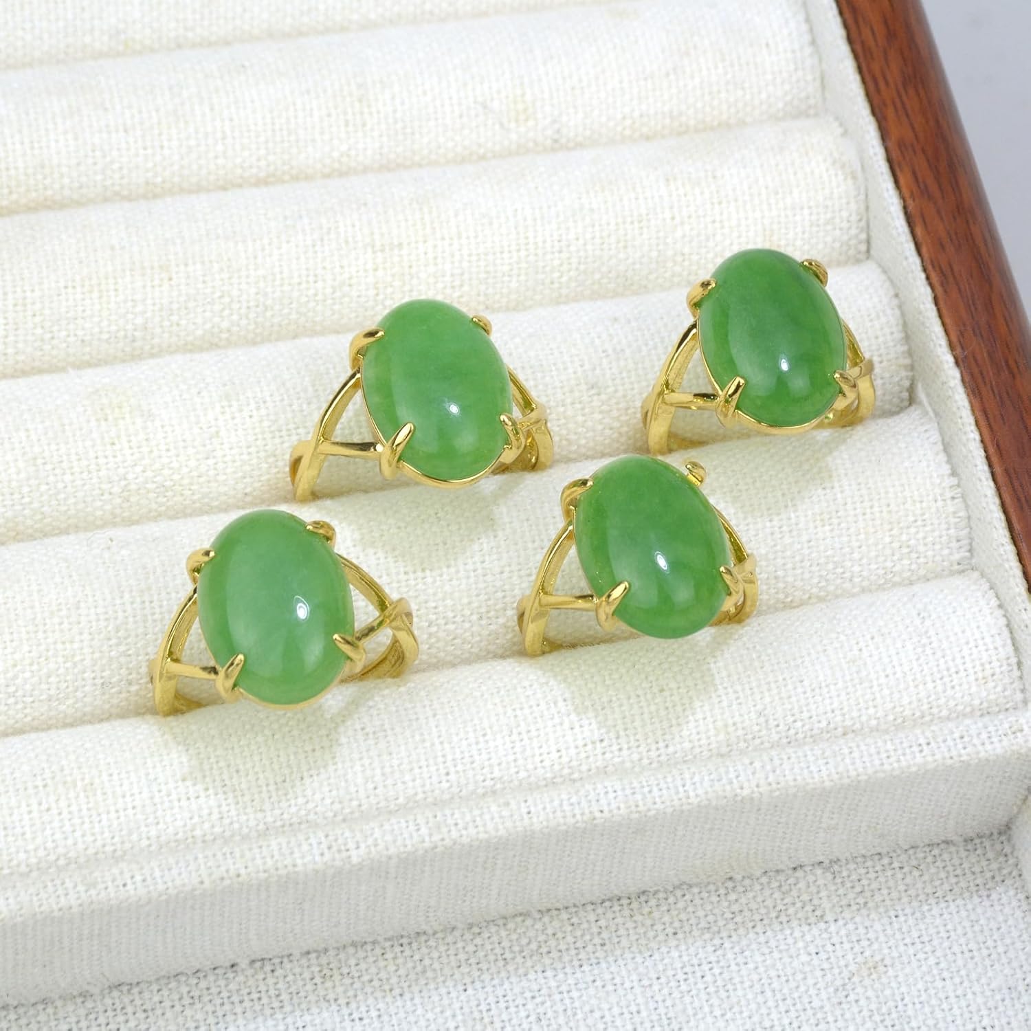Green Jade Ring, Dainty Natural Gemstone Jade Rings for Women, Adjustable Gold-Plated Oval Green Stone Ring Jade Jewelry - Image 6