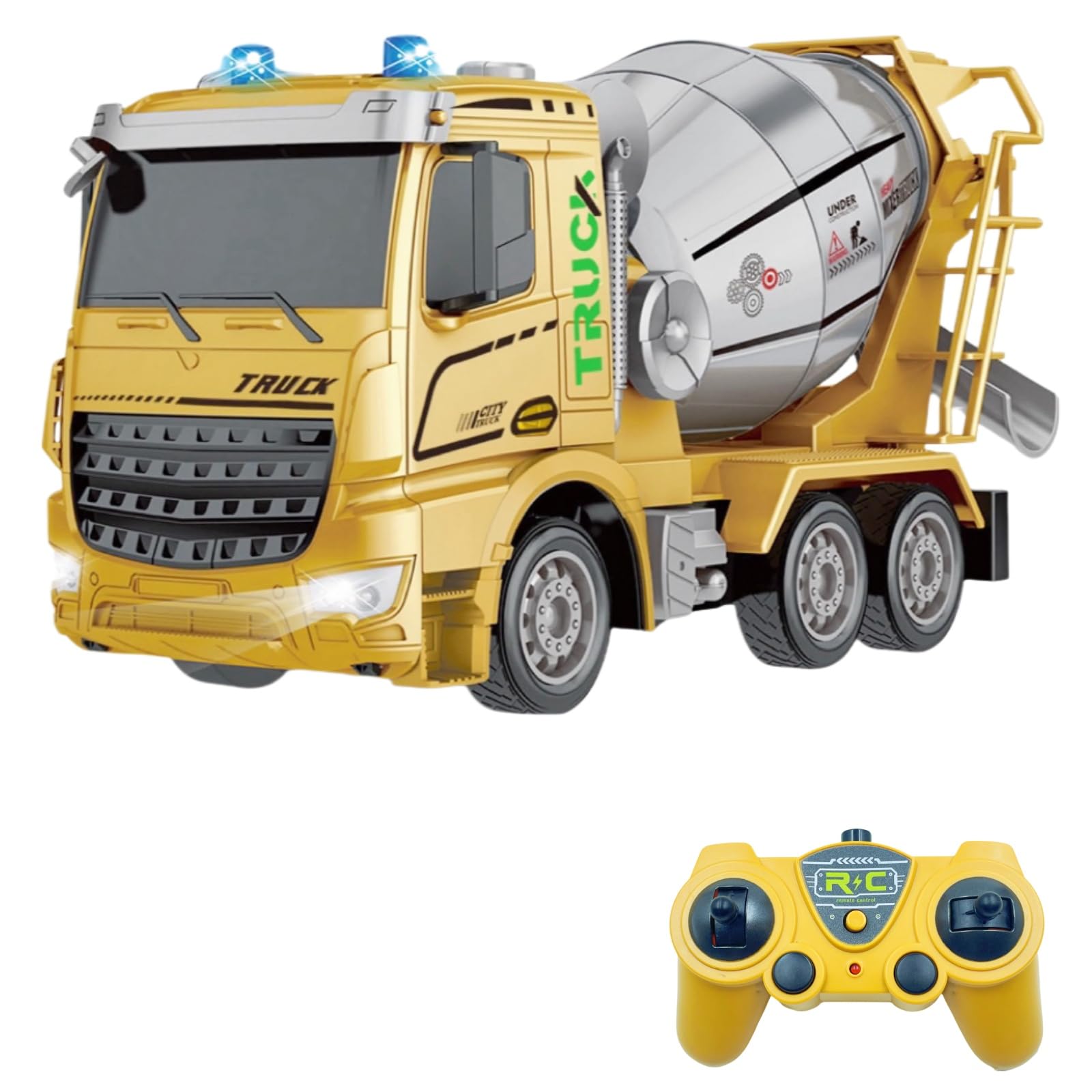 Camion bétonnière avec toutes les fonctions, jouet télécommandé alimenté par batterie, pour enfants et filles (âgés 3-7), échelle 1:24, avec lumières et sons