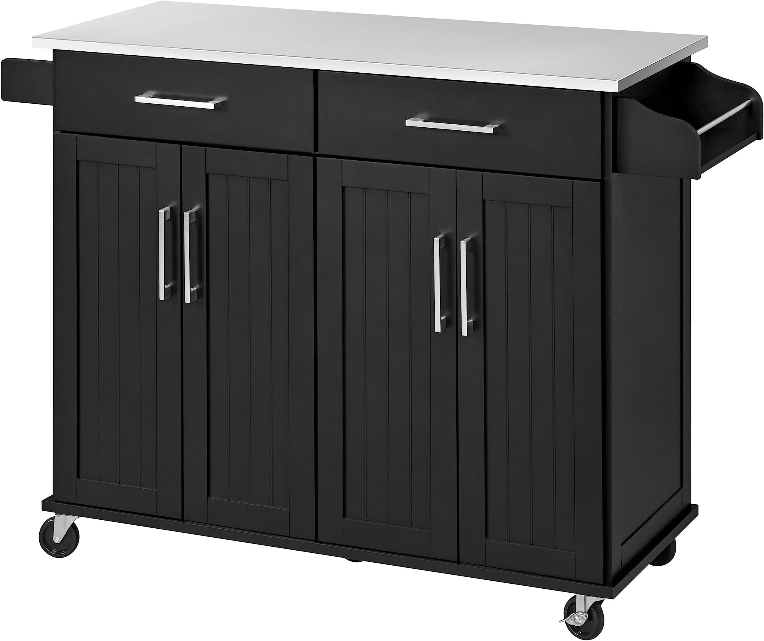 Kitchen Cart with Stainless Steel and Double Drawers and Cabinets