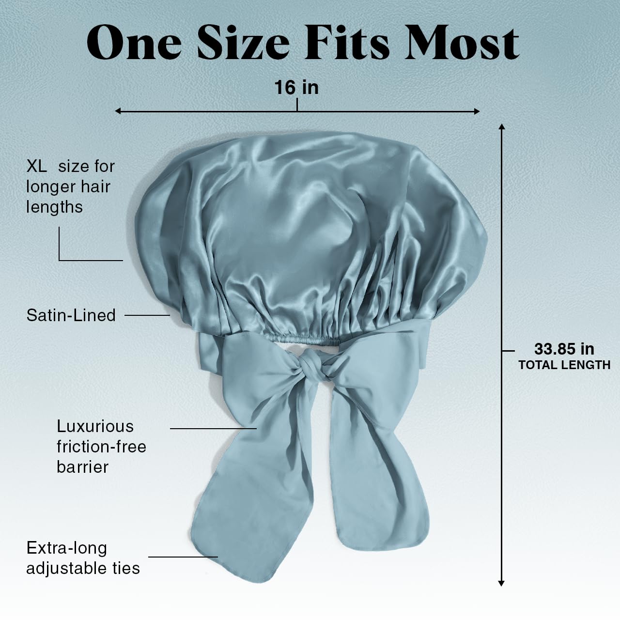 Kitsch XL Satin Bonnet for Sleeping - Softer Than Silk Hair Bonnet For Women - Secure Fit, Adjustable Night Cap For Curly & Textured Hair - Prevents Breakage, Tangles & Thinning- Haze Blue