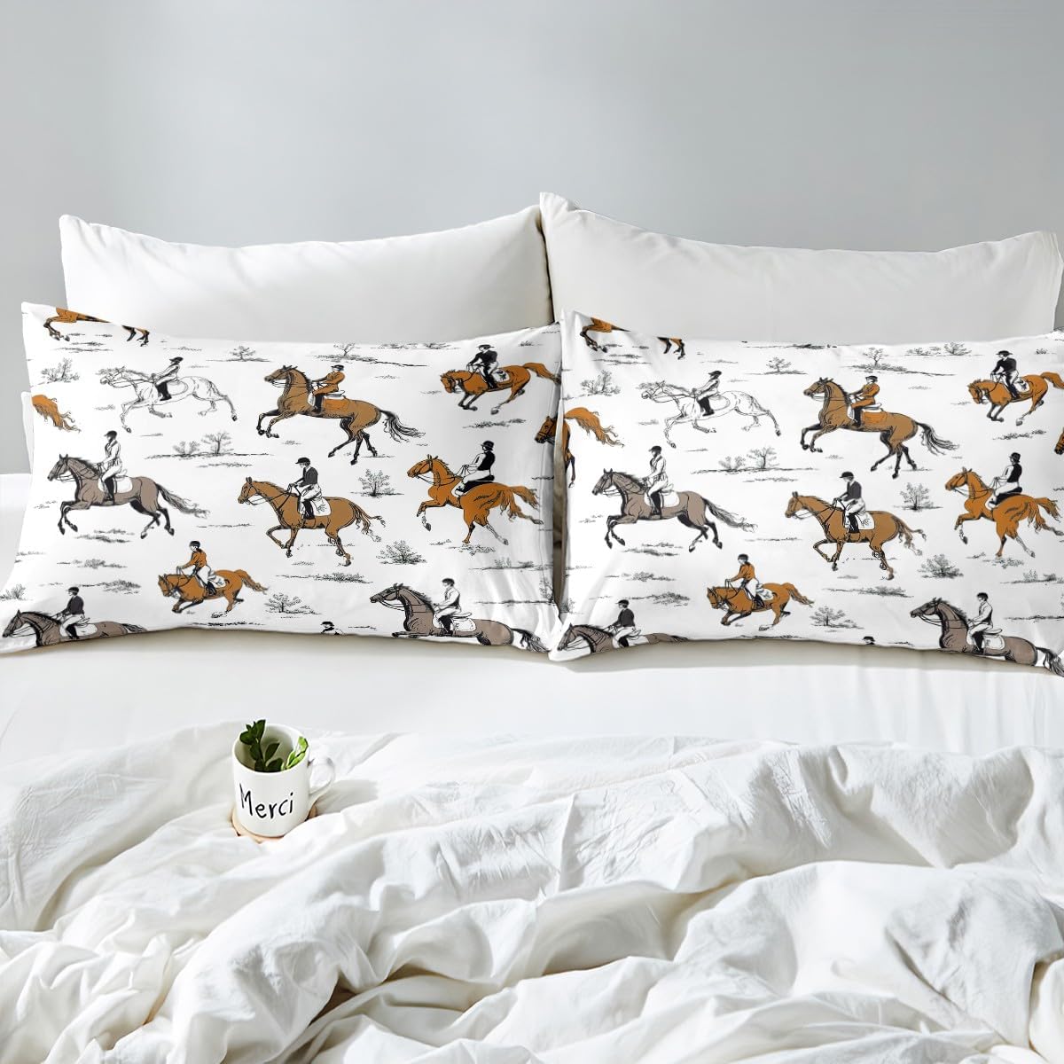 Erosebridal Racing Horse Duvet Cover Twin Equestrian Sport Bedding Set Horse Riders Comforter Cover for Kids Boys Teens Men Bedroom Vintage Western Cowboy Style Quilt Cover with 1 Pillow Case