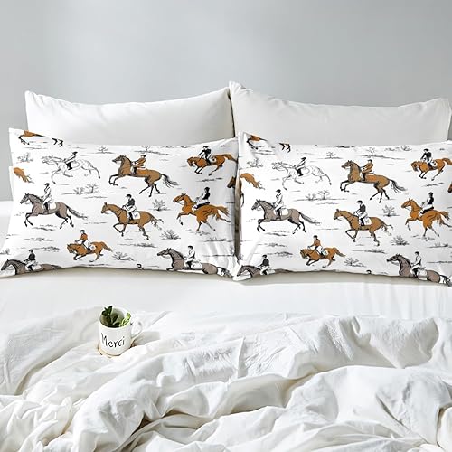 Miniatura 5 de Erosebridal Juego de sábanas de caballo de carreras, juego completo de ropa de cama deportiva ecuestre para niños, adolescentes, hombres,