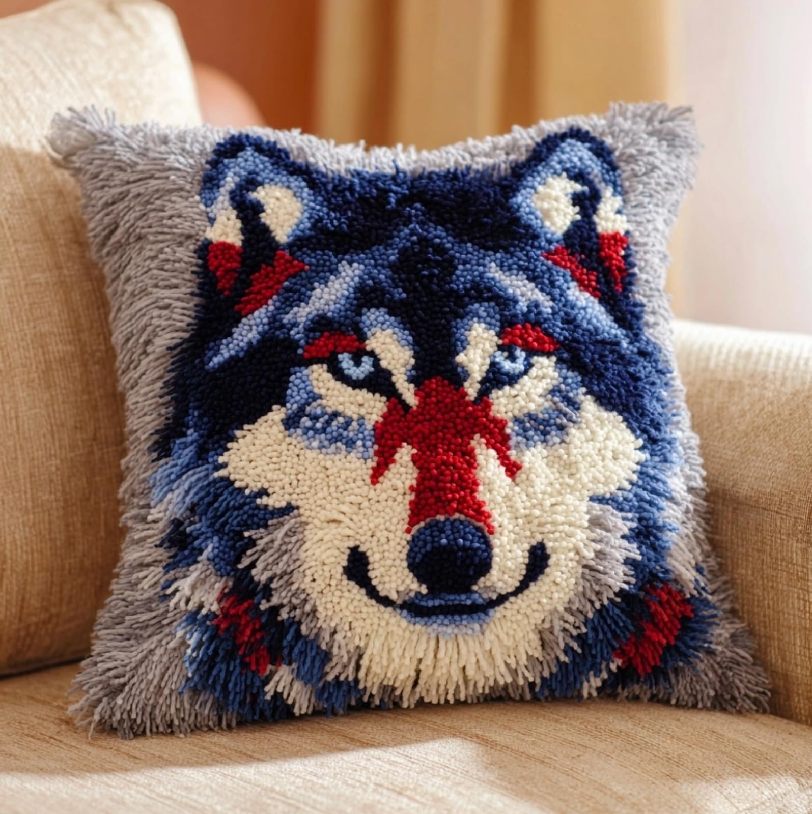 Wallustrioaw Animal Wolf Latch Hook Case Kits For Adults 43X43cm,
