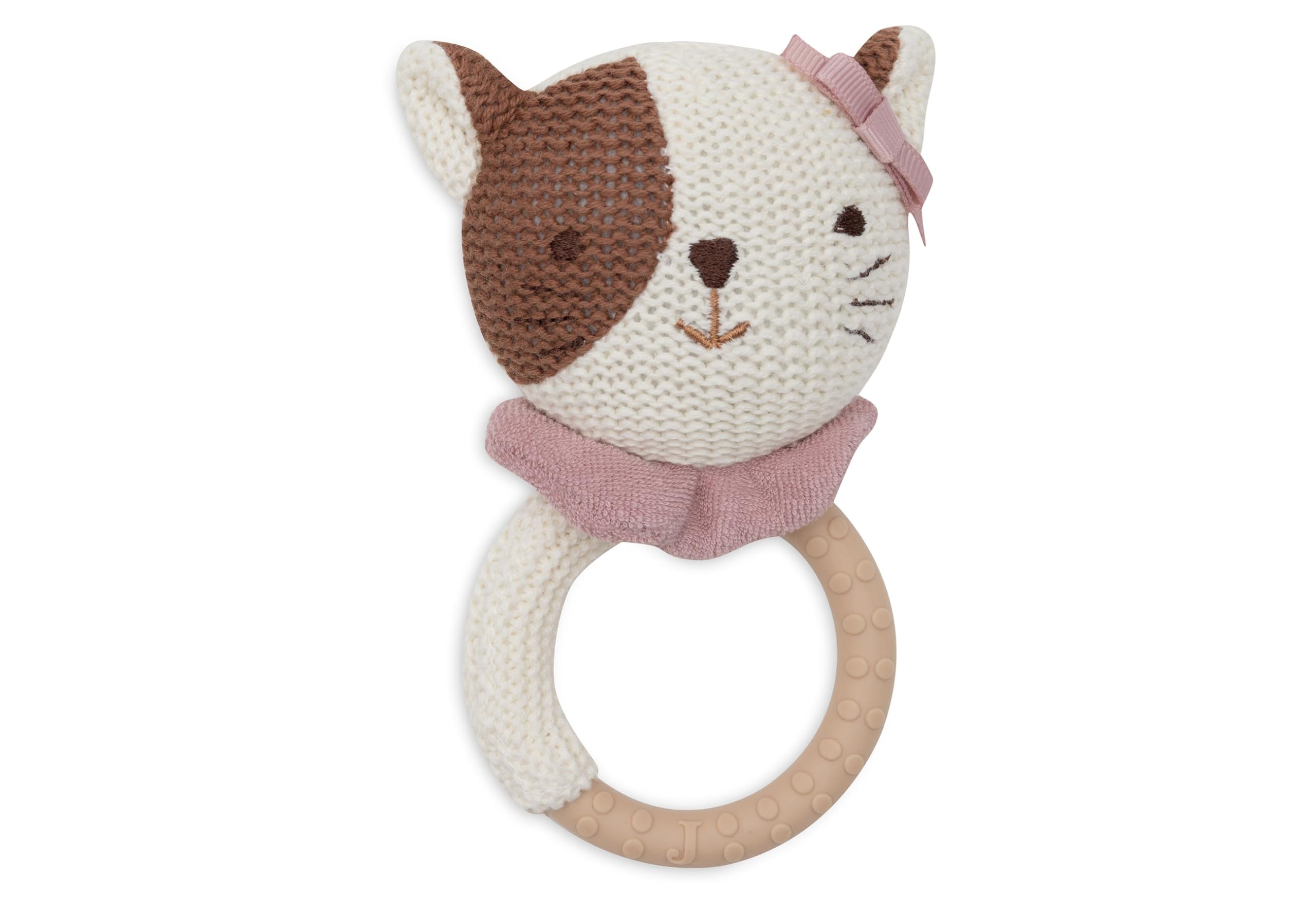Jollein Anneau de Dentition Bébé - Jill - Sans BPA - Tête de Chat Tricotée - Anneau de Dentition en Silicone - Jouet Bébé - Soulage les Douleurs de Dentition