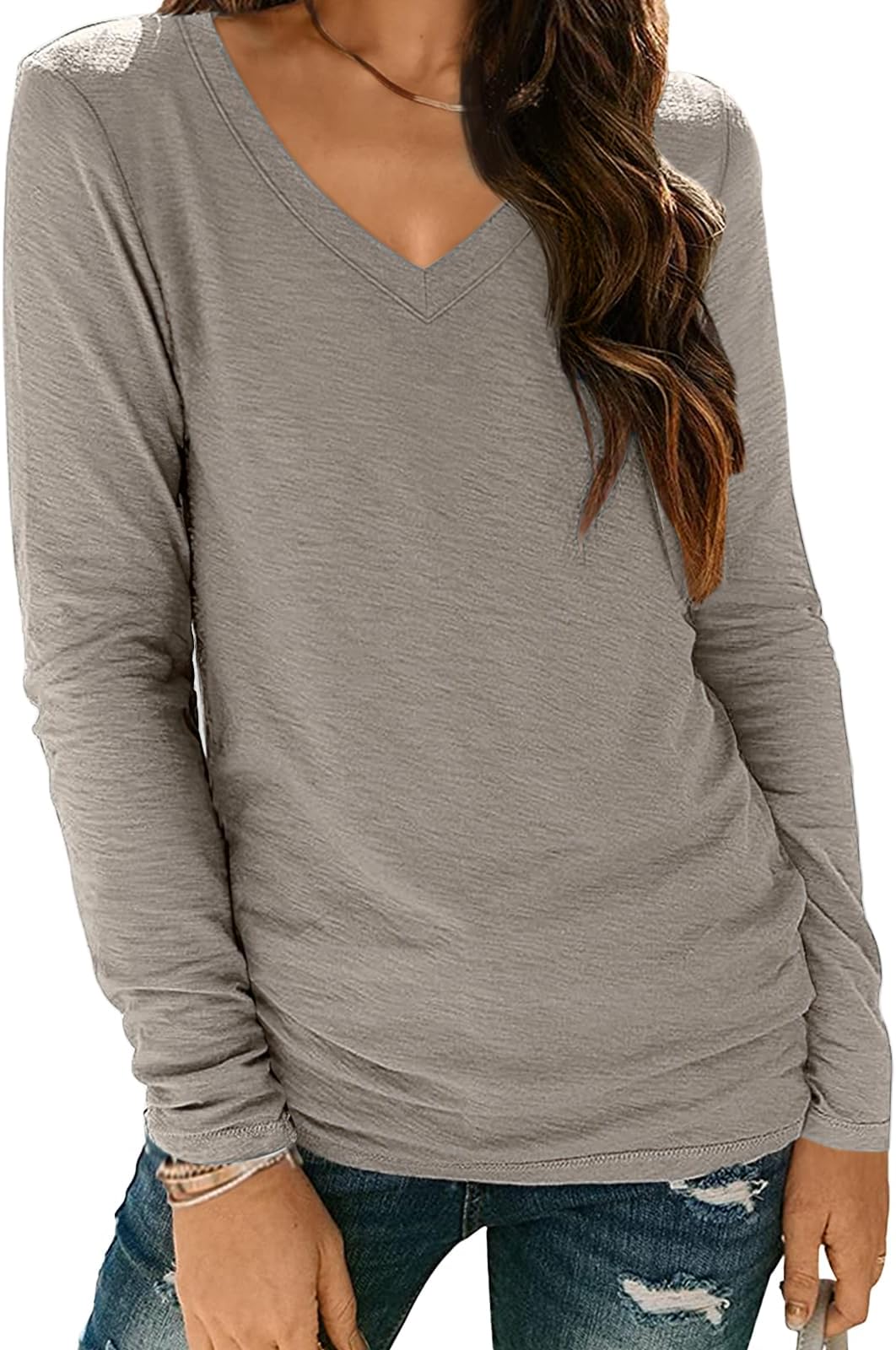 AUTOMETWomens Long Sleeve Shirts V Neck Casual Tops Loose Dressy Basic Fall Fashion Trendy Outfits Winter ClothesOEKO-TEX STANDARD 100