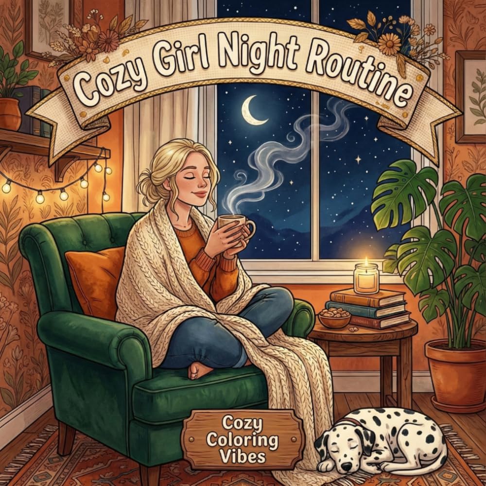 Cozy Girl Night Routine: Easy Bold Line Art Coloring Book | Relaxing Nighttime Self-Care Rituals, Bedtime Wind-Down Routines & Cozy Home Comfort ... Women, Adults & Teens (Cozy Girl Collection)