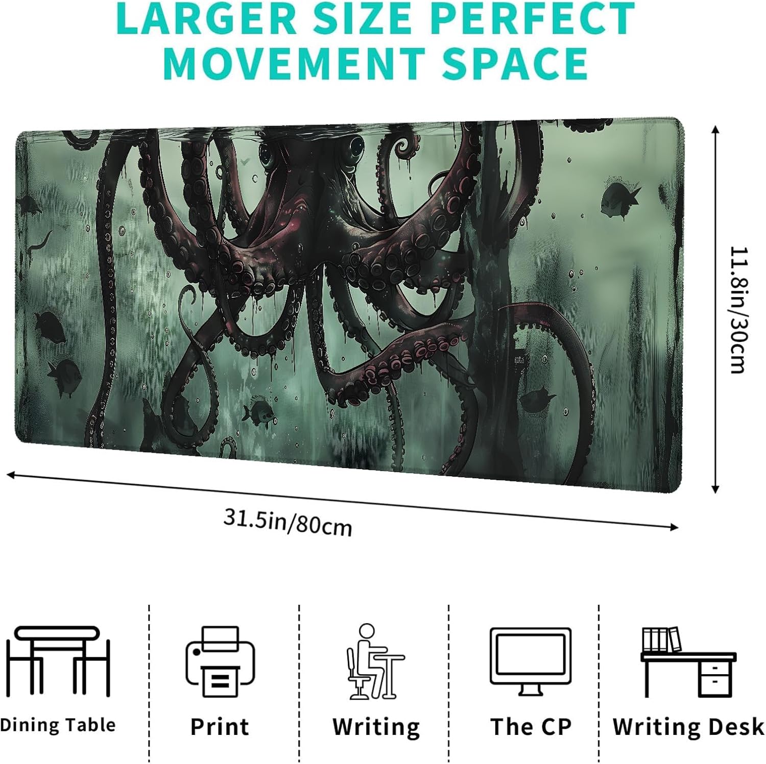 Nautical Octopus Gaming Mouse Pad,12x31.5in Non-Slip Rubber Tentacles Desk Mat,Large Extended Mousepad for Office Home Laptop,Mice Pads Gifts,Game Lover Deskmat Decor (Gothic Pirate Kraken)