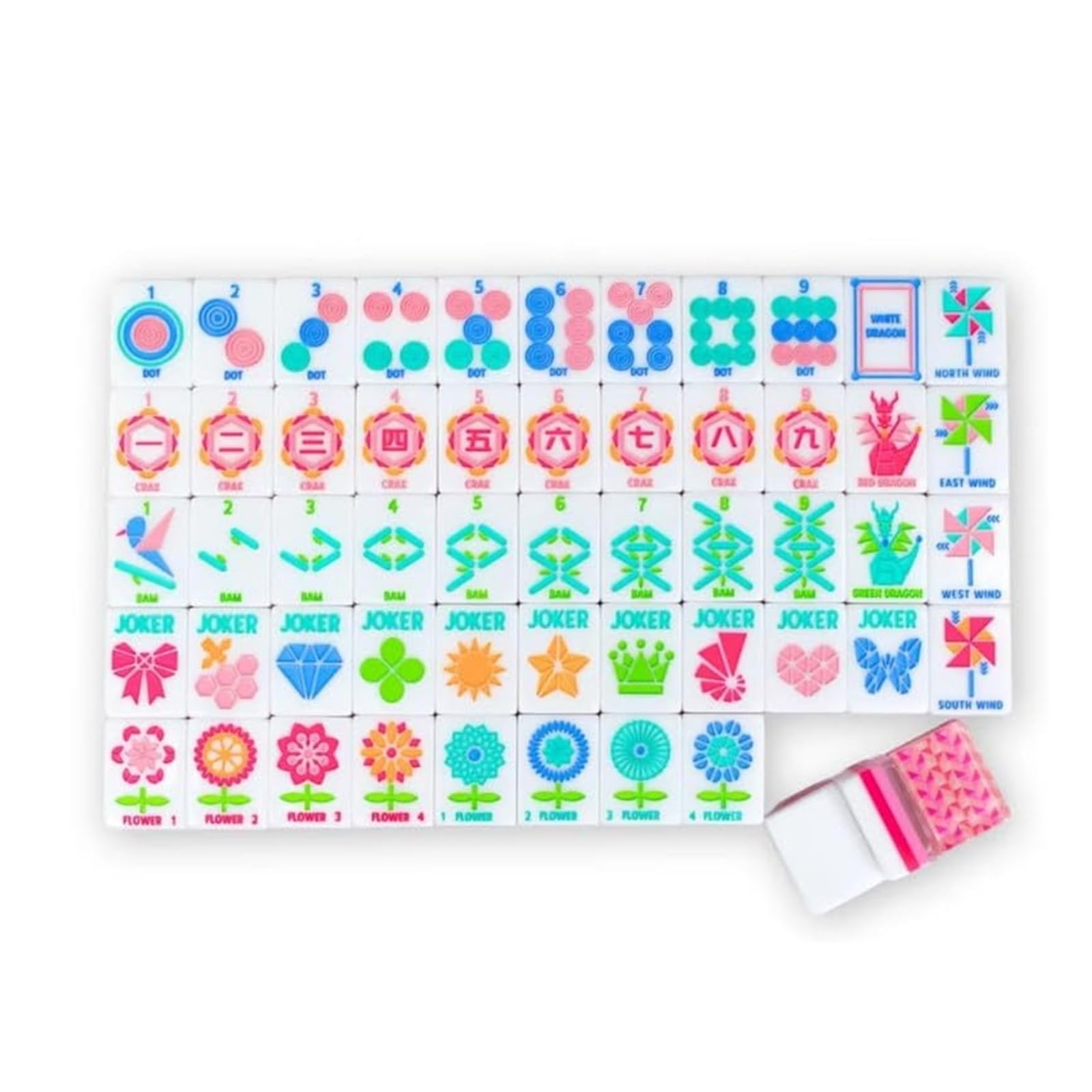 Piastrelle Mahjong Americane, Set Da 160 Mahjong In Acrilico Rosa | 4 Strati Incisi, Con Borsa For Il Trasporto E Dadi, Set Gioco Portatile Viaggio, For Serate Gioco In Famiglia