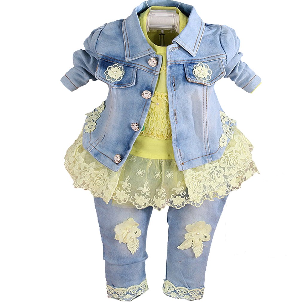 Spring Autumn Infant Baby Girls Clothing Set 3 Pieces Sets T Shirt Sequins Jacket and Jeans - Review, Price and Buying Guide
