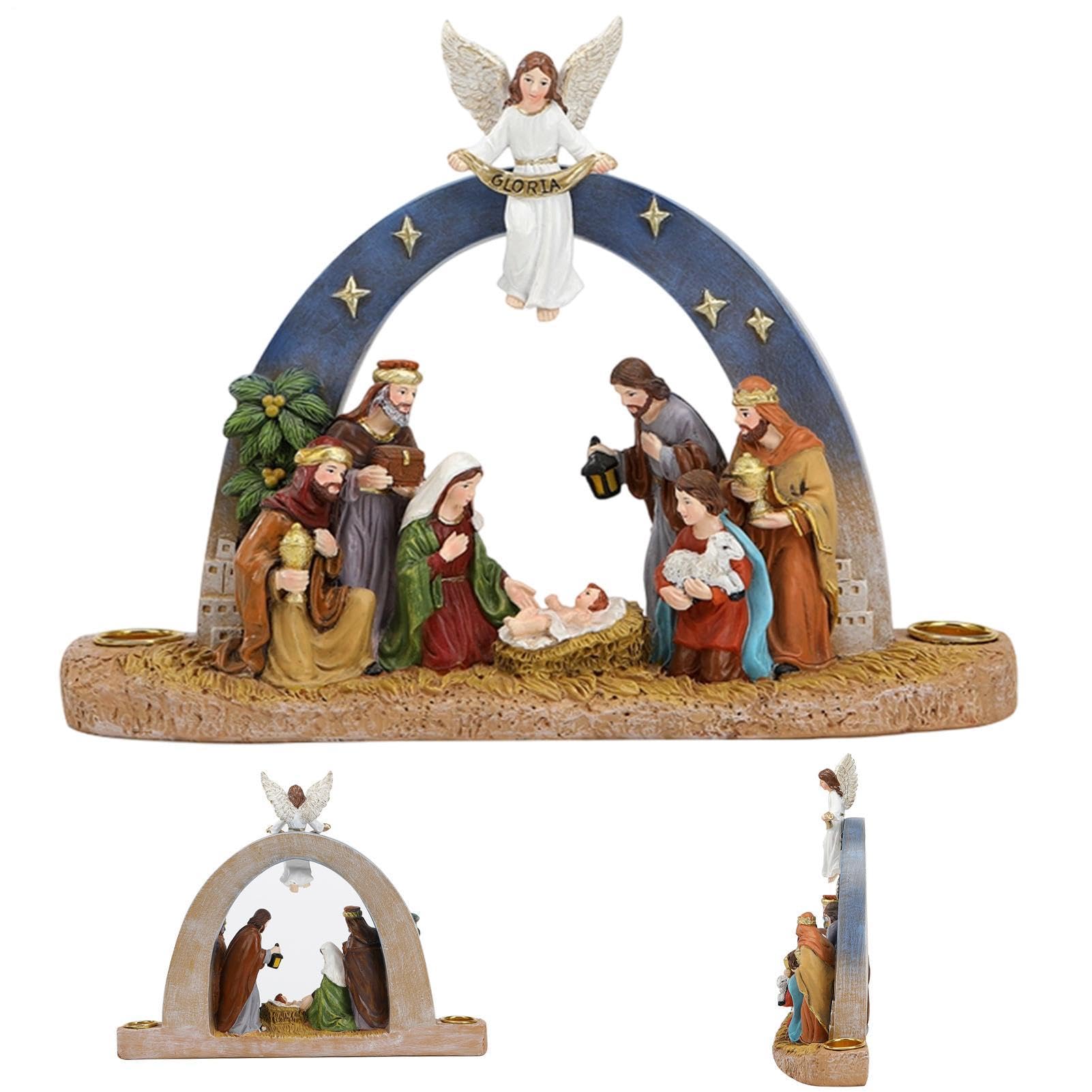 Bougeoir Nativité Noël – statue religieuse en résine scène de crèche