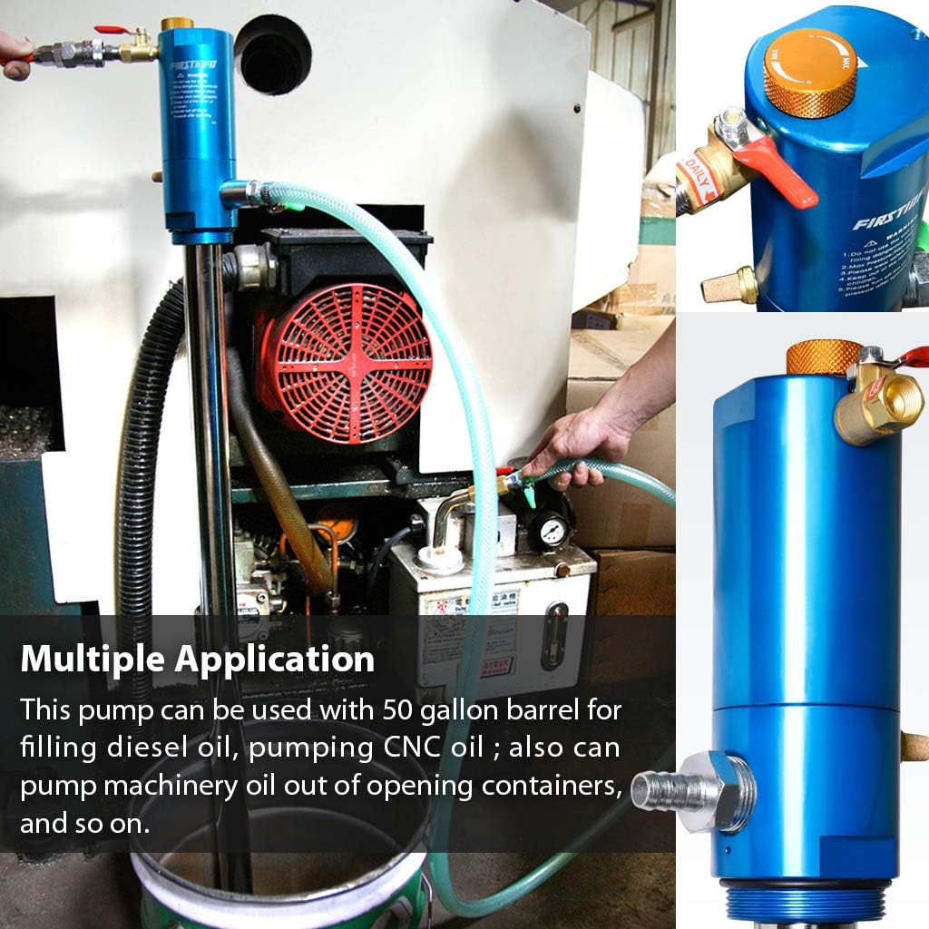 FIRSTINFO A1182US Pneumatic Oil Barrel Drum Pump/Dispenser (1:1) for 50-gallon Pails/Drums and Open Containers/Vessels, Fast Oil/Liquid/Fluid Transfer