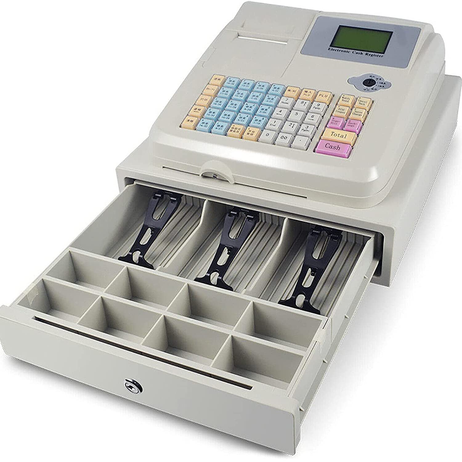 Caja registradora Sistema TPV electrónico con cajón, Caja registradora Comercial de 8 Leds Digitales 48 Teclas para pequeñas Empresas, restaurantes y supermercados