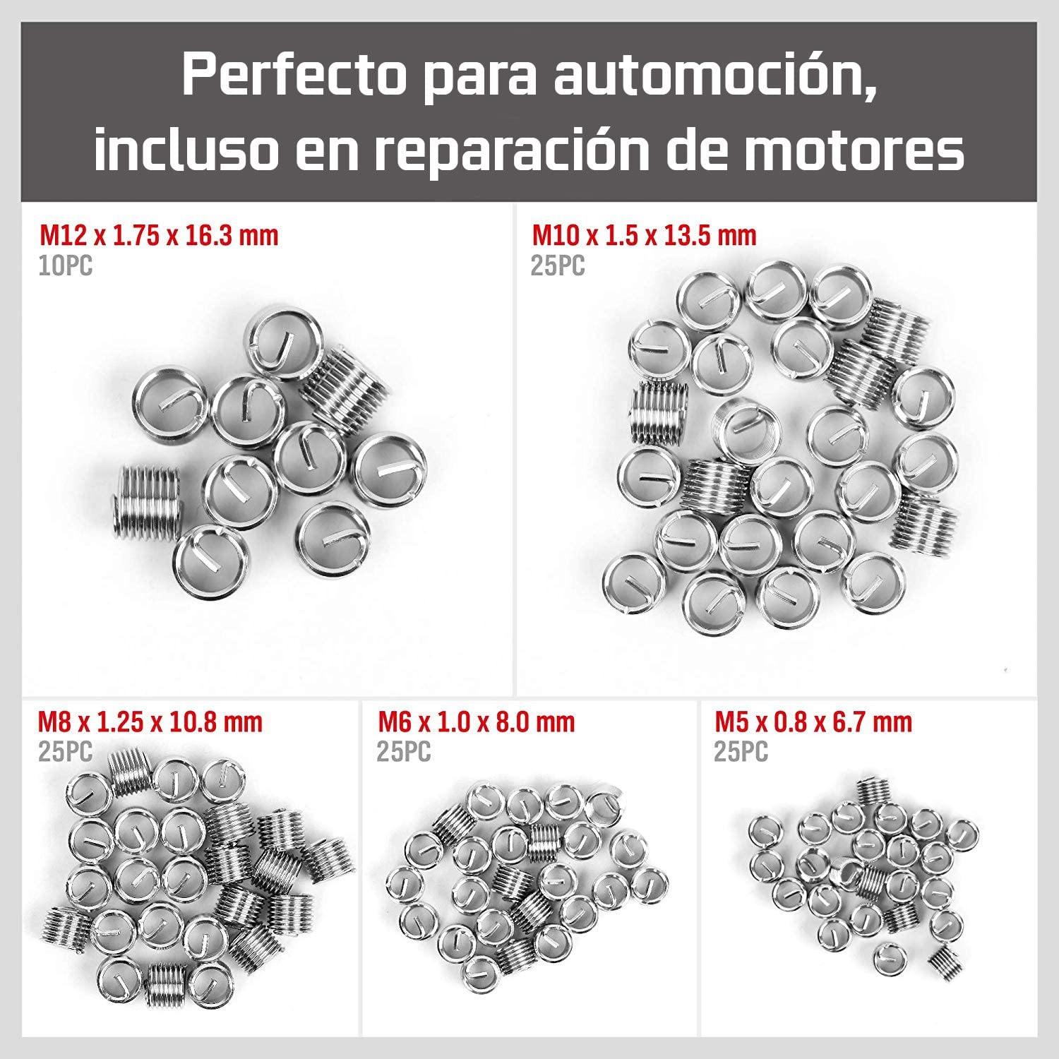 Juego de Reparación de Roscas, Kit Helicoil M5 M6 M8 M10 M12, 131 piezas | ROSCAS DAÑADOS HELICOIDALES HELICOIL Dientes PASADOS DE Tuerca