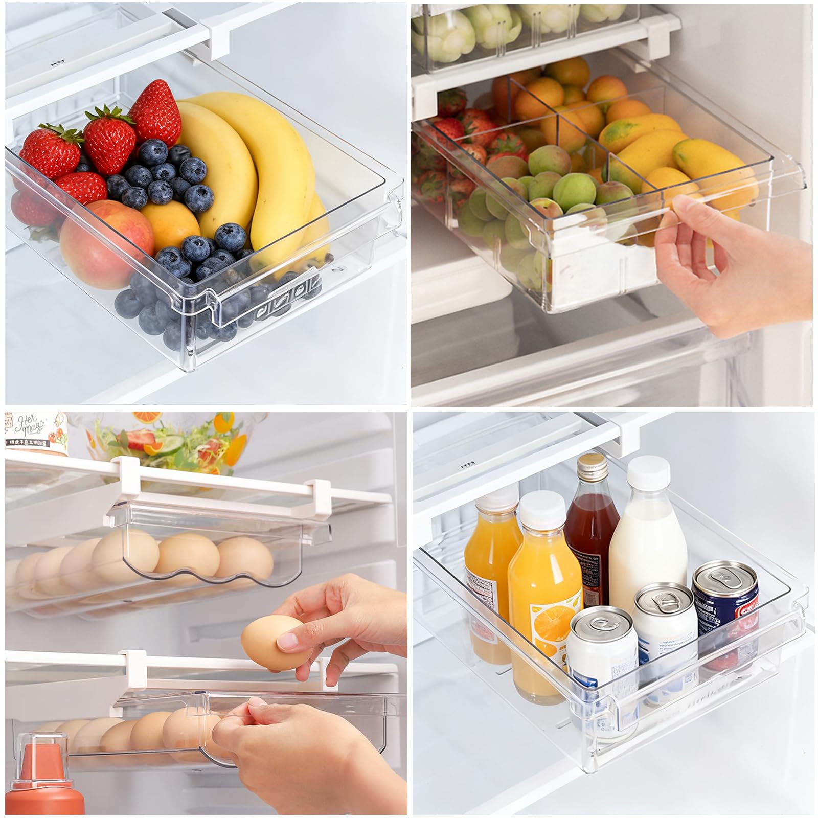 Kühlschrank Organizer, 30,5 x 20 x 8,5 cm, 1 Stück Eierbehälter für Kühlschrank, Ausziehbare Eierschublade, Eierablage, Eierhalter Kühlschranks mit Griff, für Kühlschrankregale, Gefrierschrank, Küche