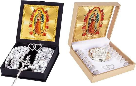 Premium Wedding Set, Arras Para Boda Catolica and Lazo Para Boda Catolica, Wedding Coins Catholic Arras Box and Pearl Lasso for Ceremony CatholicSilver