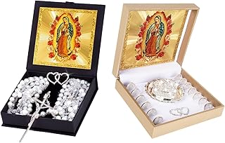 Premium Wedding Set, Arras Para Boda Catolica and Lazo Para Boda Catolica, Wedding Coins Catholic Arras Box and Pearl Lasso for Ceremony Catholic(Silver)