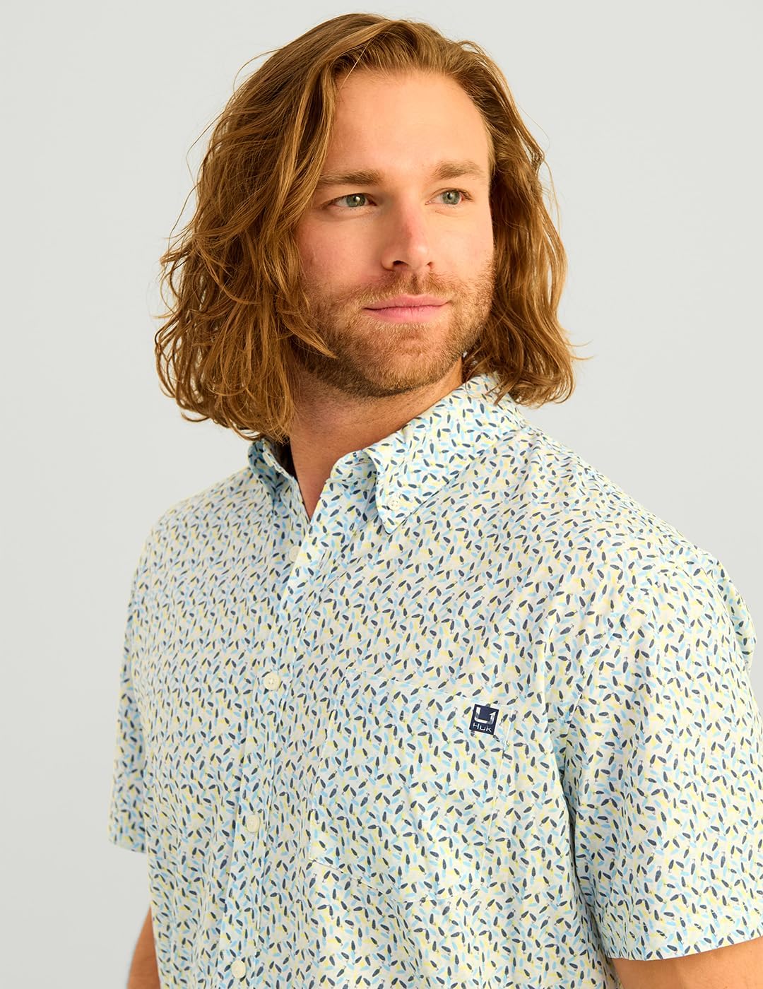 HUK Mens Kona Pattern Short Sleeve Fishing Button Down Shirt - Image 3
