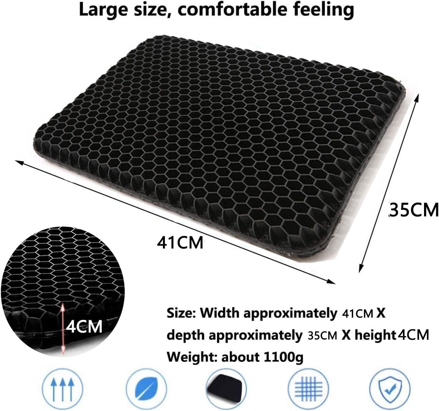 Gel Seat Cushion, for Long Sitting -Double Thick Gel Seat Cushion Breathable Honeycomb Chair Cushion with Non-Slip Cover for Office Chair Car, Wheelchair, Long Trips,Relief Sciatica Pain : Office Products
