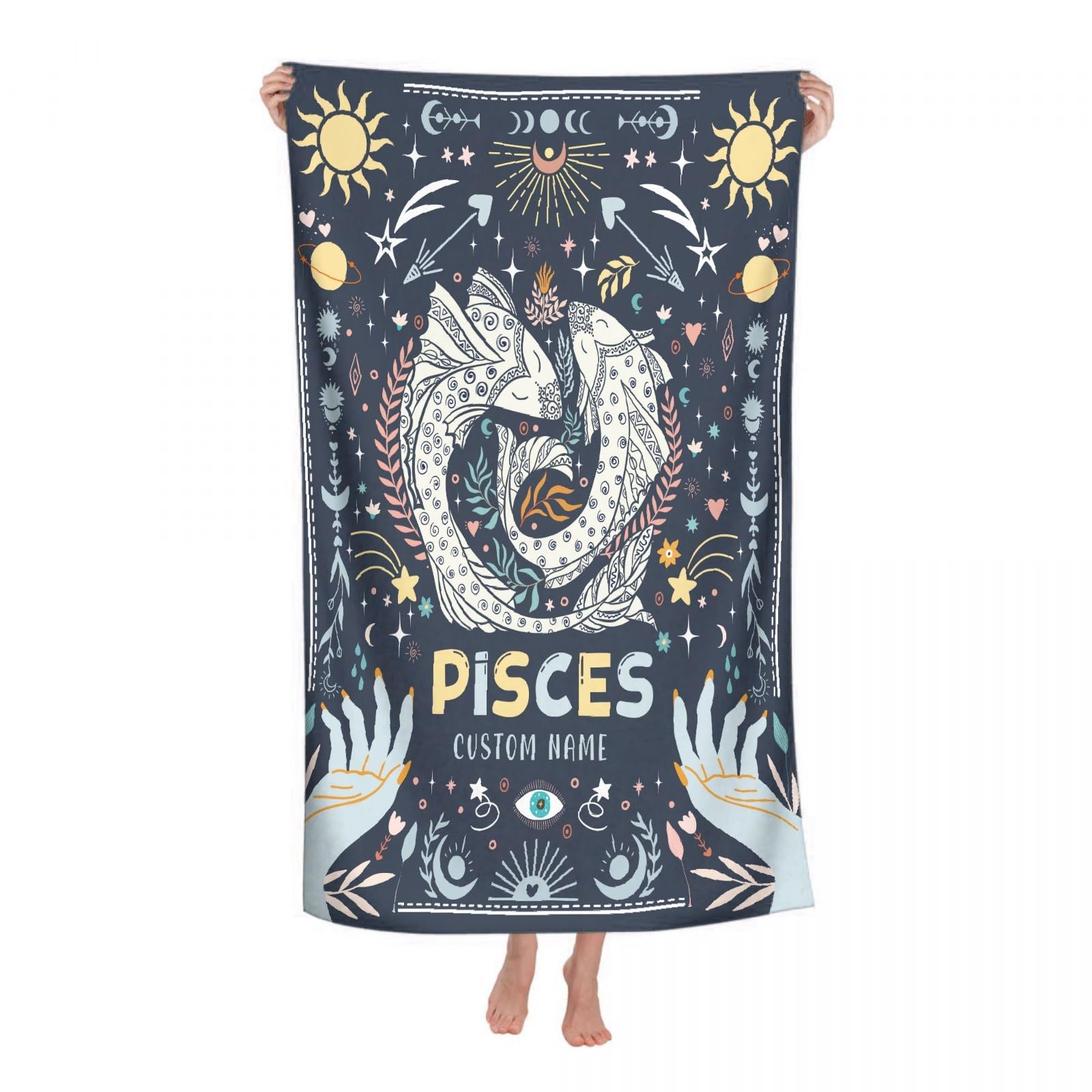 FUNBIRD Custom Pisces Beach Towel - Custom Constellation Towels - Quick Dry Towel for Travel,Camping,Beach - Personalized Gifts Astrology Bath Towel