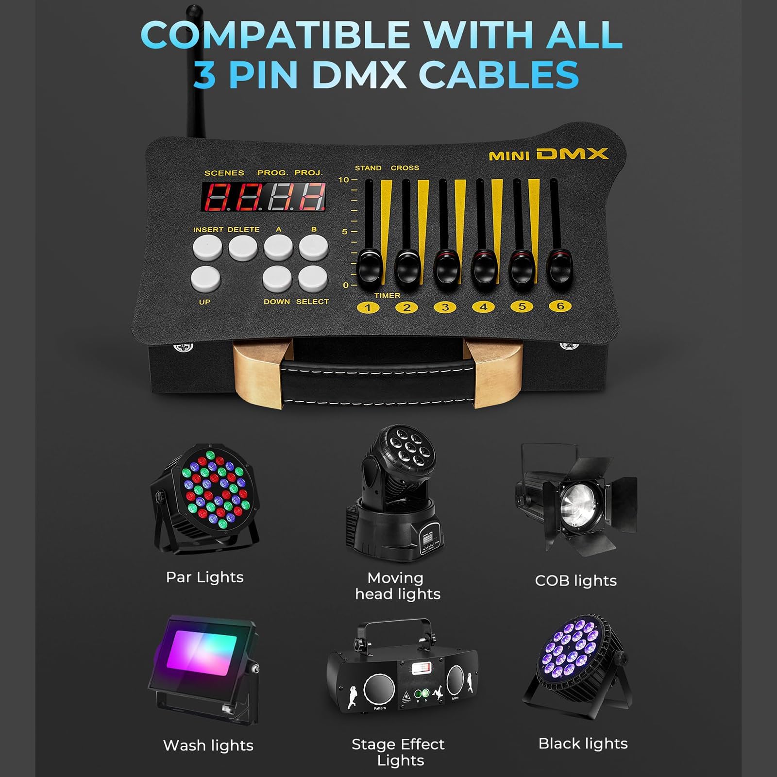 Contrôleur DMX, Mini contrôleur DMX 512 Portable, équipé de 3 contrôleurs DMX Récepteur Dfi DJ 2.4G 3, contrôle sans Fil, Batterie intégrée, Rechargeable, adapté aux fêtes sur scène, BR2