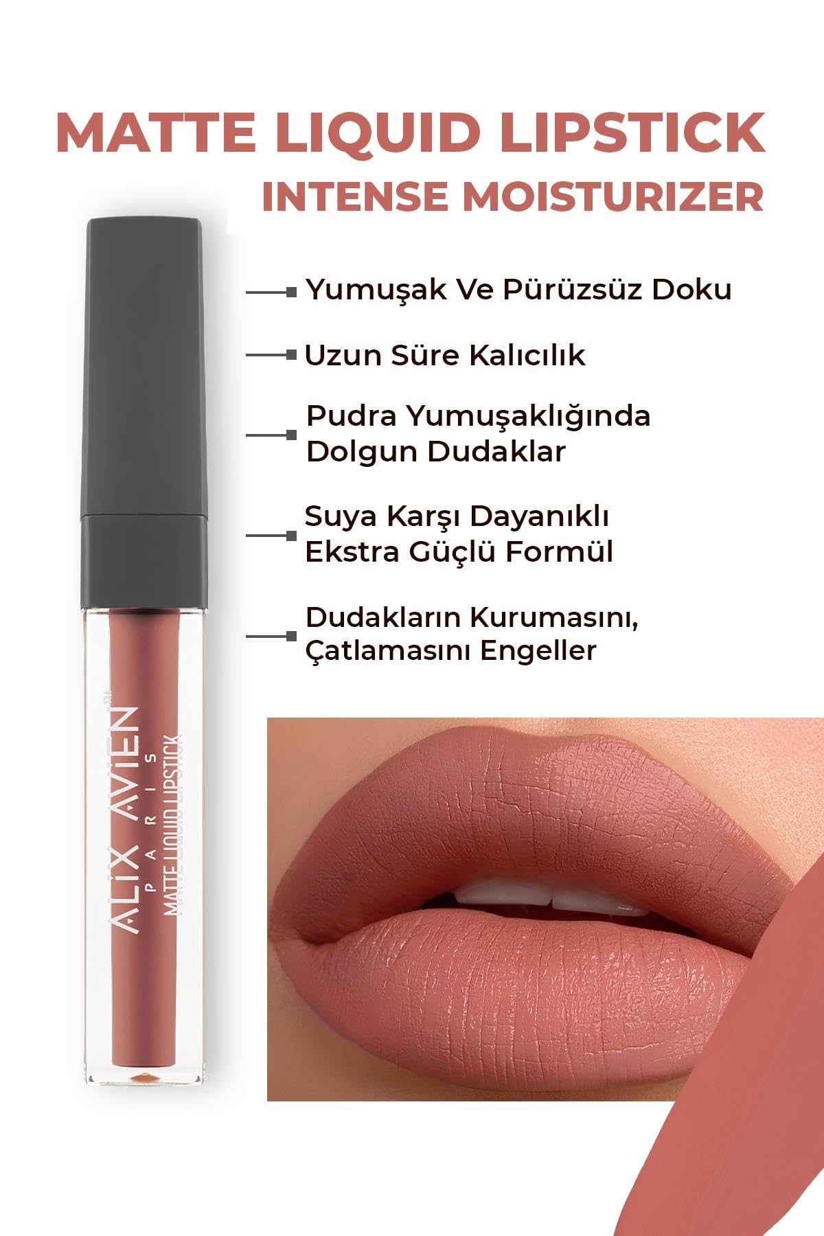 ALIX AVIEN Uzun Süre Kalıcı Kadifemsi Kuruma Yapmayan Mat Likit Ruj - Matte Liquid Lipstick 504 Spicy Terracott