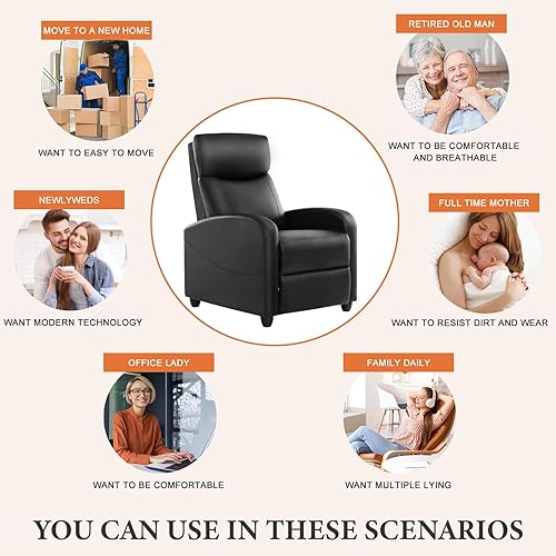 Miniatura 7 de Sweetcrispy Silla reclinable de masaje para adultos, asiento de cine en casa ajustable con soporte lumbar, tela moderna reclinable con respaldo y