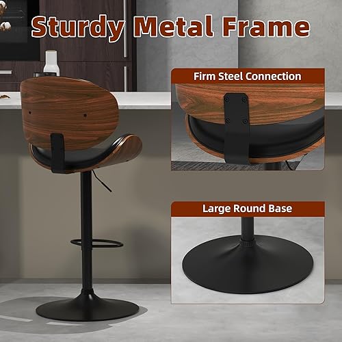 Miniatura 6 de civama Juego de 4 taburetes de bar para encimera de cocina, sillas de altura de barra ajustables, taburetes de bar giratorios modernos con asiento y