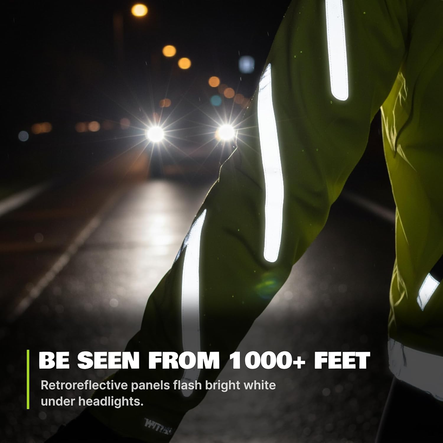 ReflecToes Hi-Vis Rain Jacket 360° Retroreflective, 15,000mm Waterproof, Vented, Helmet Hood