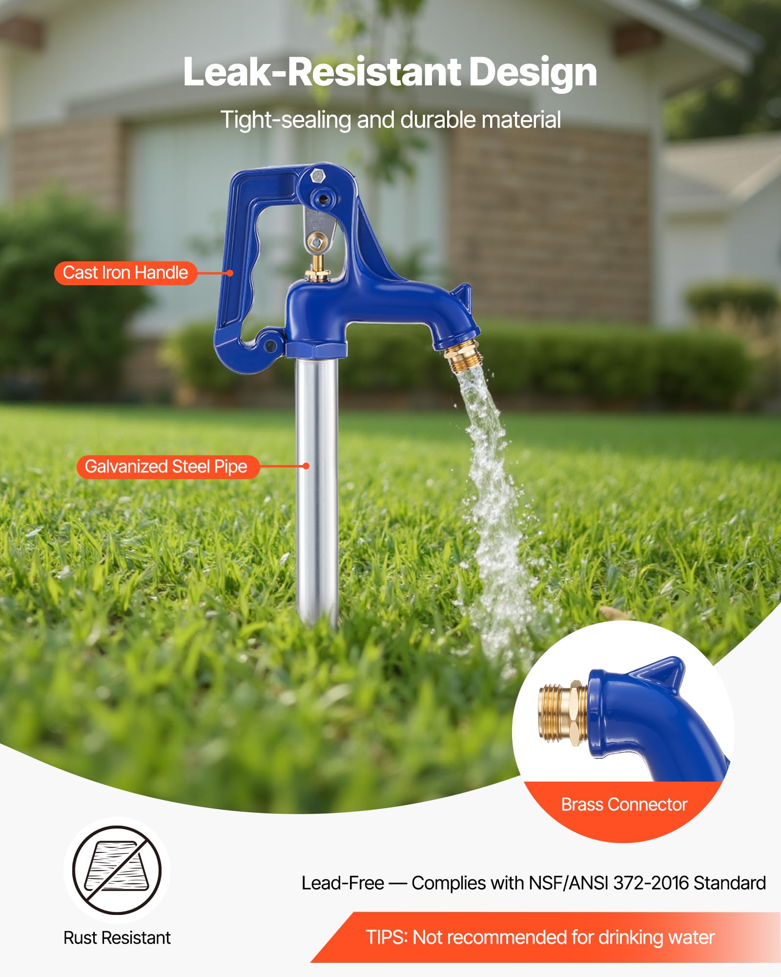 VEVOR Hidrante Resistente a las Heladas, 980 mm, Hidrante sin Plomo para Riego de Jardines y Granjas, Profundidad de Enterramiento 304,8 mm, Conexión de Tubo G 19,05 mm y Acoplamiento de Manguera