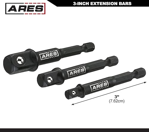 Miniatura 33 de ARES 22046 - Juego de 3 extensiones de tambaleo de impacto de 3 pulgadas – 1/4 pulgadas, 3/8 pulgadas y 1/2 pulgadas, extensiones de tambaleo que