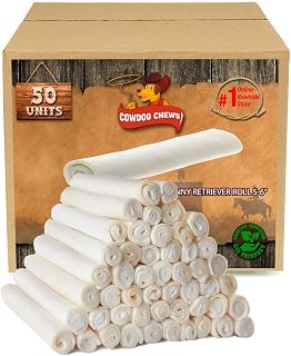 Cowdog Chews 5-6 Inch Rawhide Retriever Rolls - 100% Natural Grass-Fed Dog Chews, Long-Lasting Treats (50 Pack)