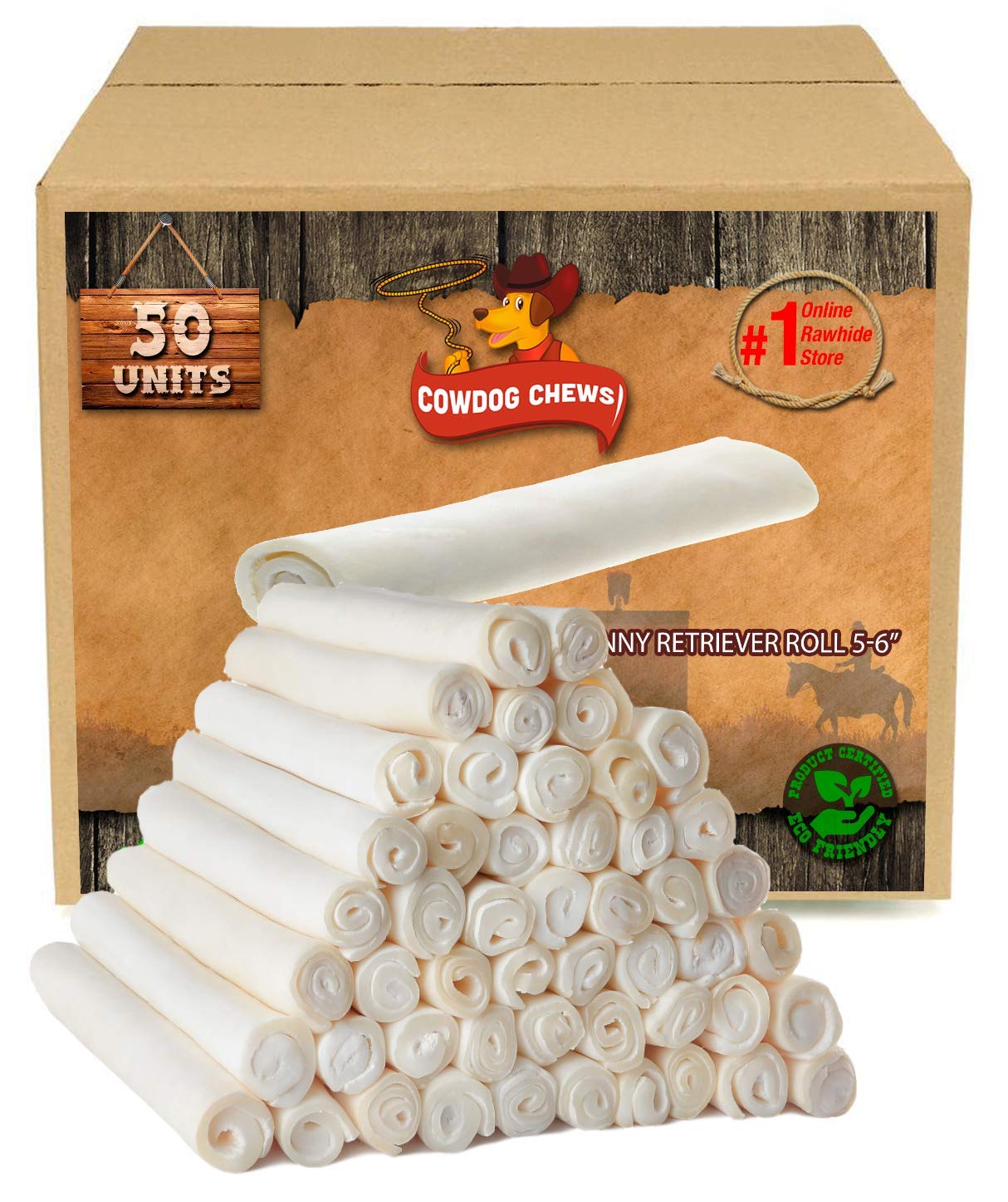 Cowdog Chews 5-6 Inches Rawhide Retriever Roll - Chewing Dog Treat 100 Natural - Natural Grass Fed Livestock