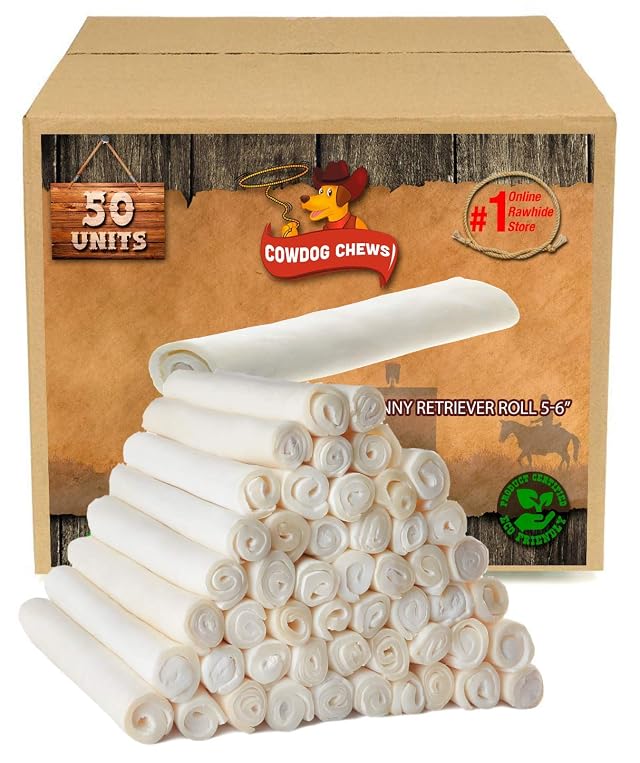 Cowdog Chews 5-6 Inches Rawhide Retriever Roll - Chewing Dog Treat 100 Natural - Natural Grass Fed Livestock
