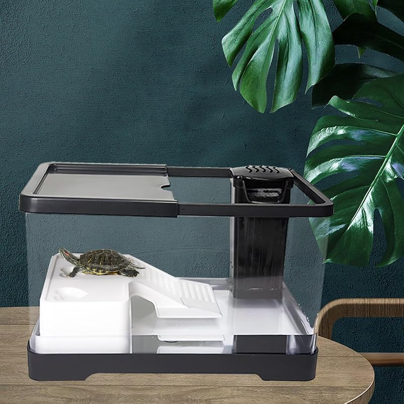 Kit Inicial para Aquário e Terrário PUEUTU com Filtro, Lâmpada UV Ajustável e Plataforma para Répteis – 30,48 x 19,56 x 18,29 cm
