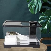 Turtle Tank Starter Kit, Upgraded Aquarium Fish Tank Kit with Filter,Fish Net, Reptile Habitat with Adjustable UV Lamp & Lid,Bask Platform for Crabs,Amphibians,Reptiles.12"x7.7"x7.2"