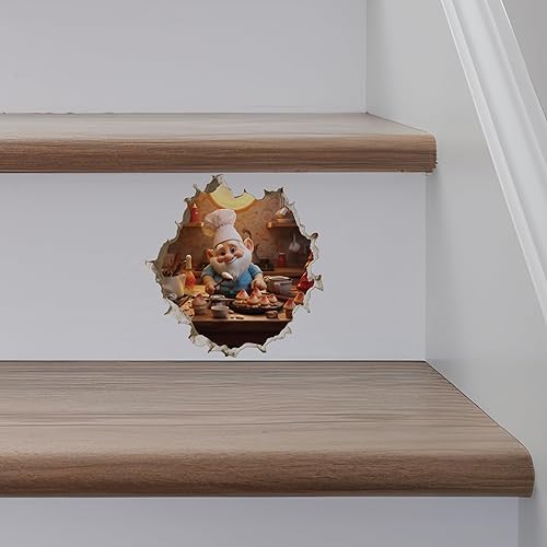 Miniatura 4 de Calcomanía de gnomo para hornear hongos en agujero de pared, calcomanía de pared 3D con agujero de ratón