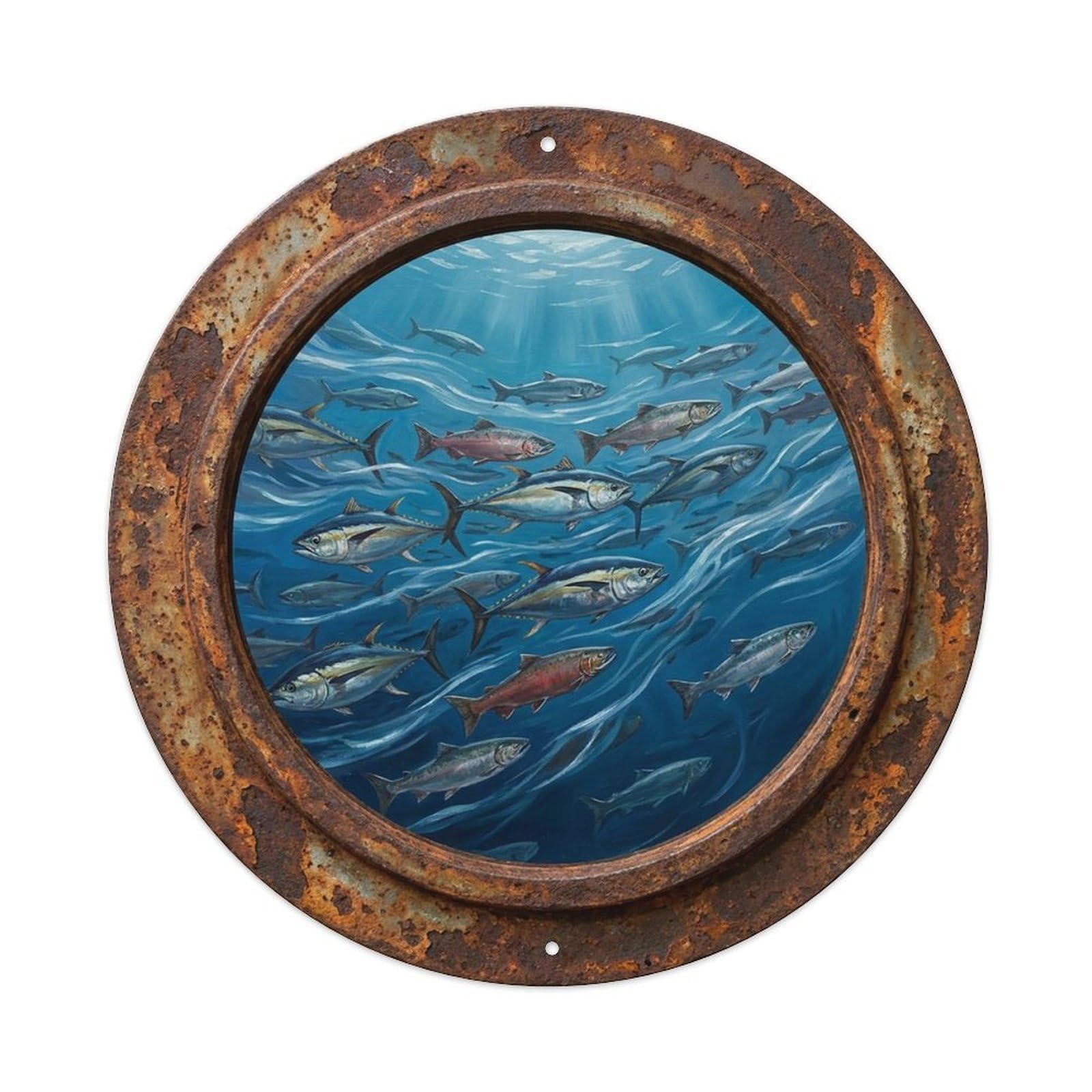 Vintage Porthole Adult Migration Ship Window Under Deep Metal Tin Sign