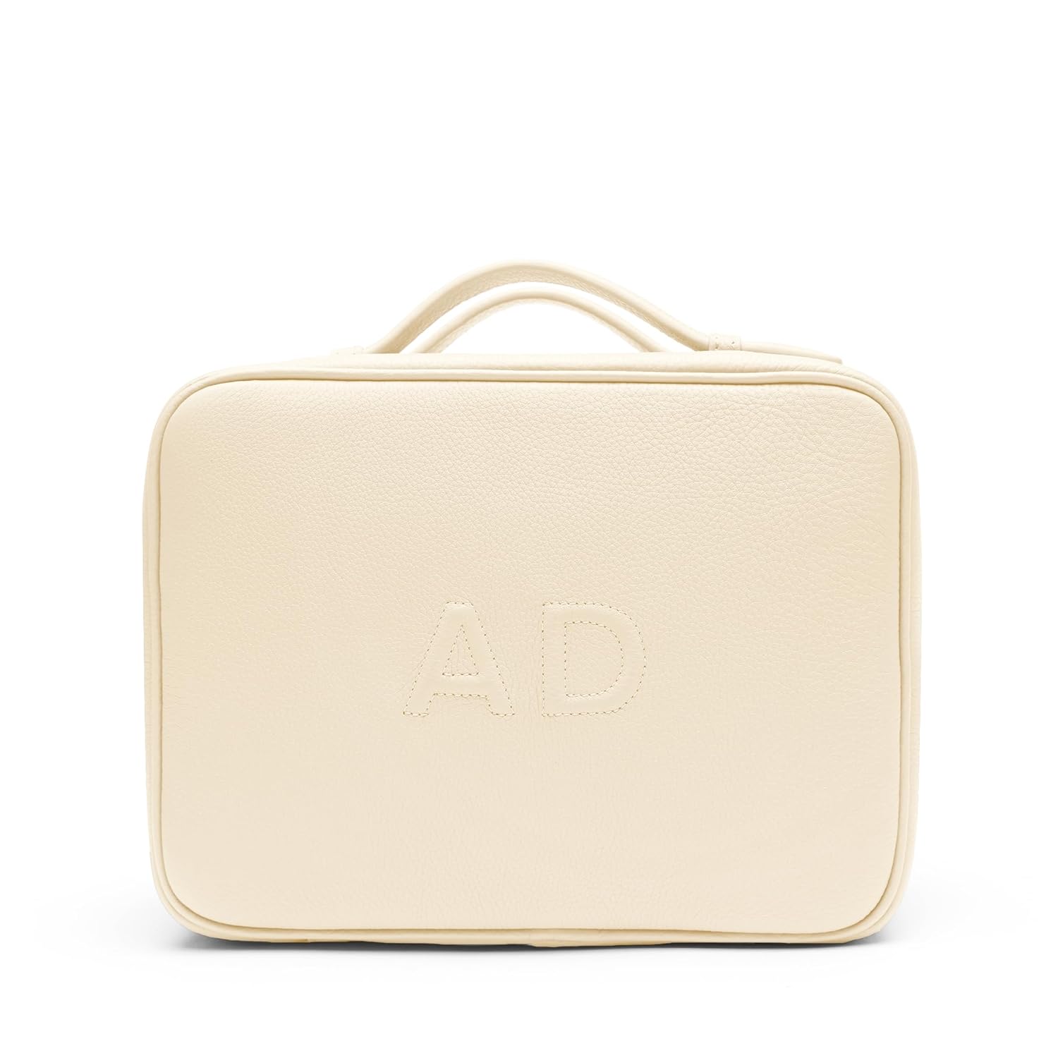 Leatherology Sand Small Leather Makeup Pouch – Hanging Travel Cosmetic Bag with Mesh Compartments, Detachable Pouch & Water-Resistant Lining – Compact Organizer for Trips