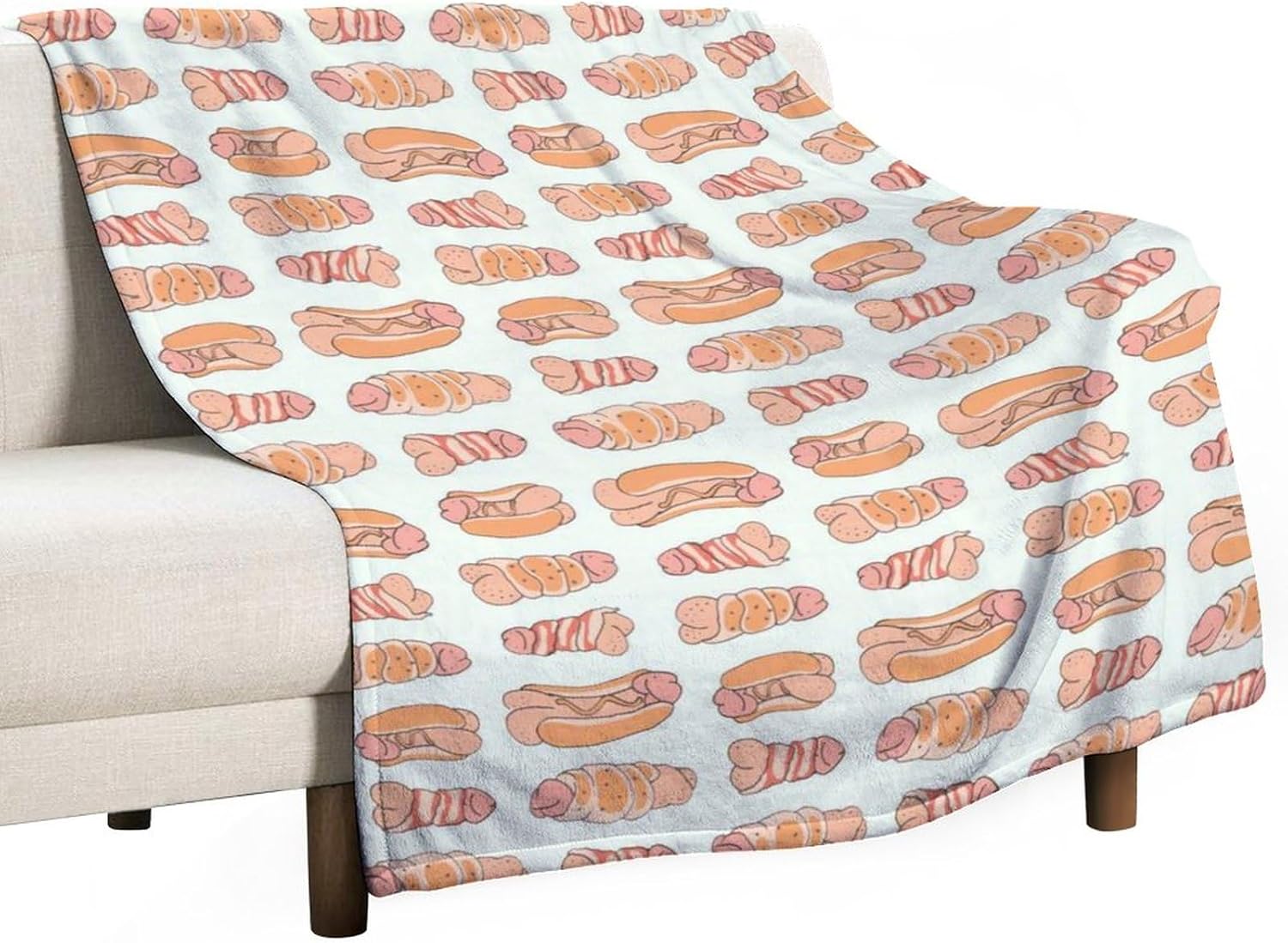 Happy Penis Dick Sweet Bacon Wrapped Throw Blankets Soft Print Blanket Flannel Blanket Sofa Bed Blankets for Women Men Gift