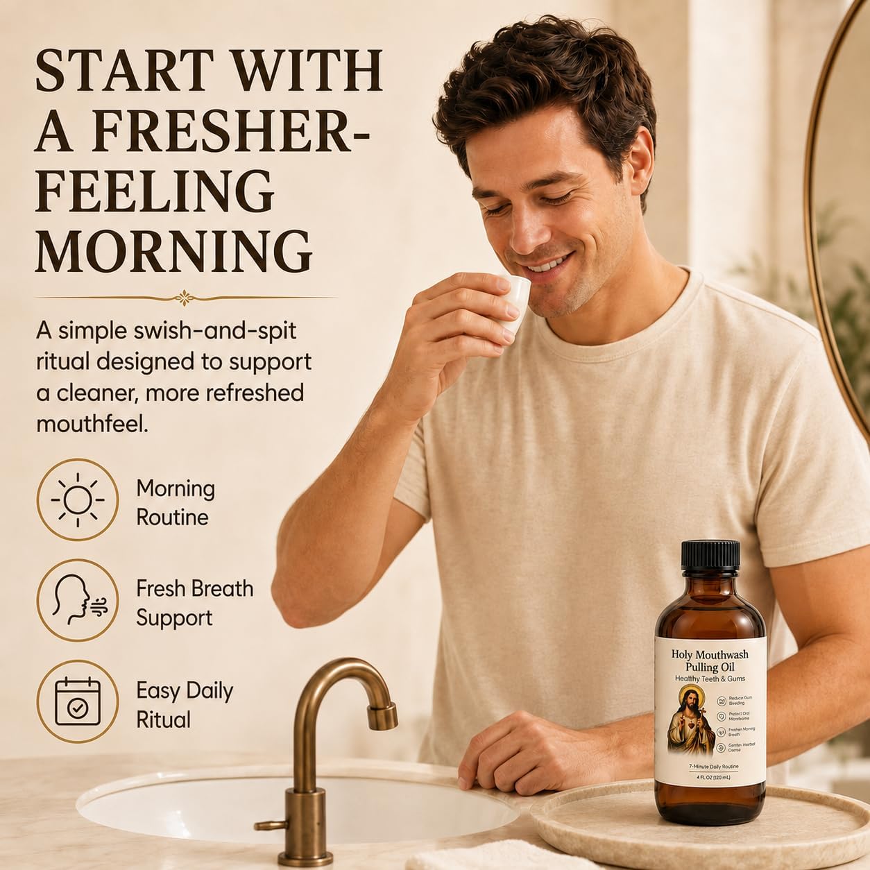Holy Mouthwash Pulling Oil, Coconut Oil Pulling for Oral Care, Fresh Breath & Healthy Teeth and Gums Support, Natural Mouth Rinse Alternative, 7-Minute Daily Routine, 4 Fl Oz (120 mL)