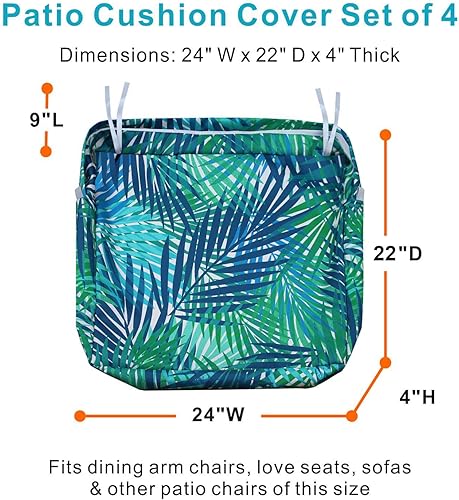 Miniatura 5 de NettyPro - Juego de 4 fundas de repuesto para el cojín para sillas de patio, repelentes al agua, resistentes a los rayos UV, 24 x 22 x 4 pulgadas