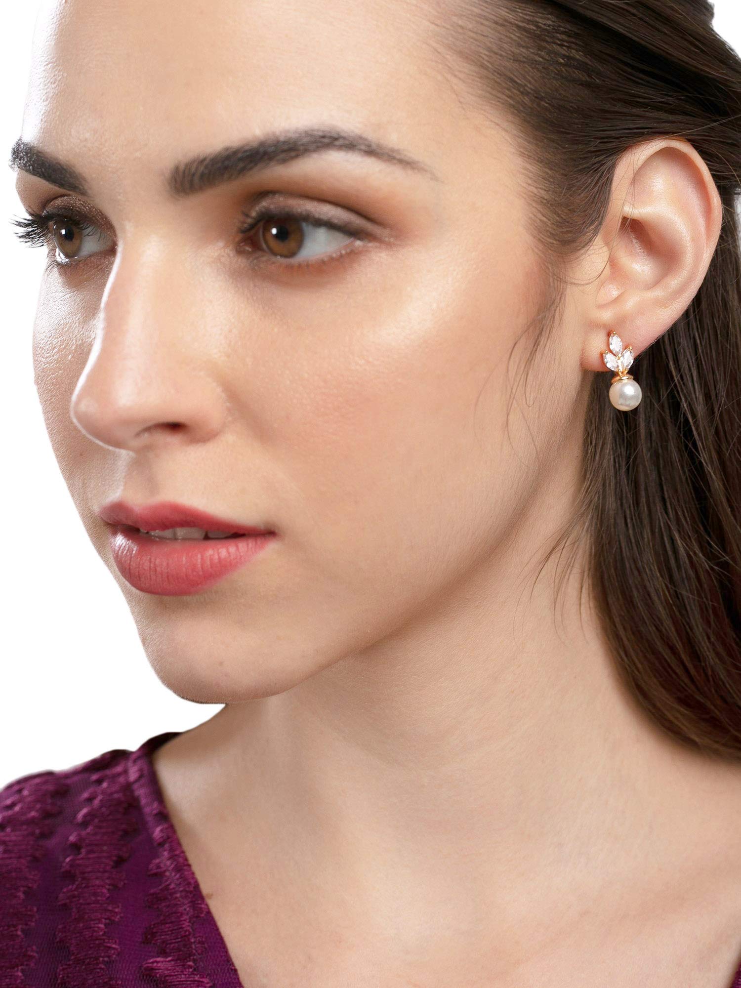 Tone Shimmering CZ & Pearl Stud Earrings ZPFK9473