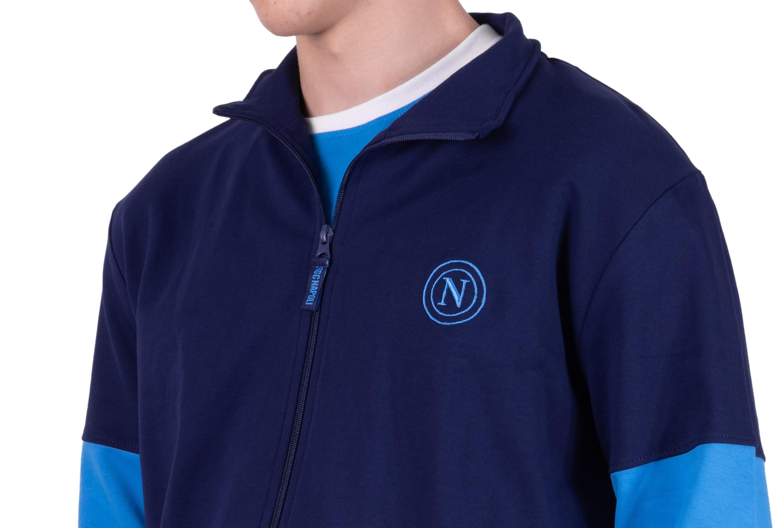 S.S.C. Napoli, Parte sopra Homewear con Zip in French Terry, 100% Cotone, Blu Navy con Dettagli Azzurri, Unisex