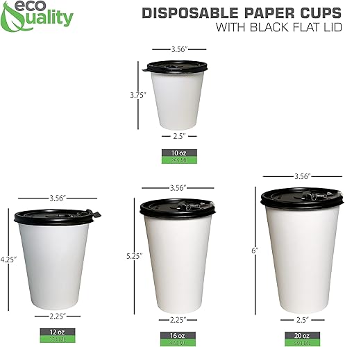 Miniatura 4 de Tazas de café desechables de papel blanco de 16 onzas con tapas planas negras, vasos de papel reciclables para bebidas calientesfrías con tapas para